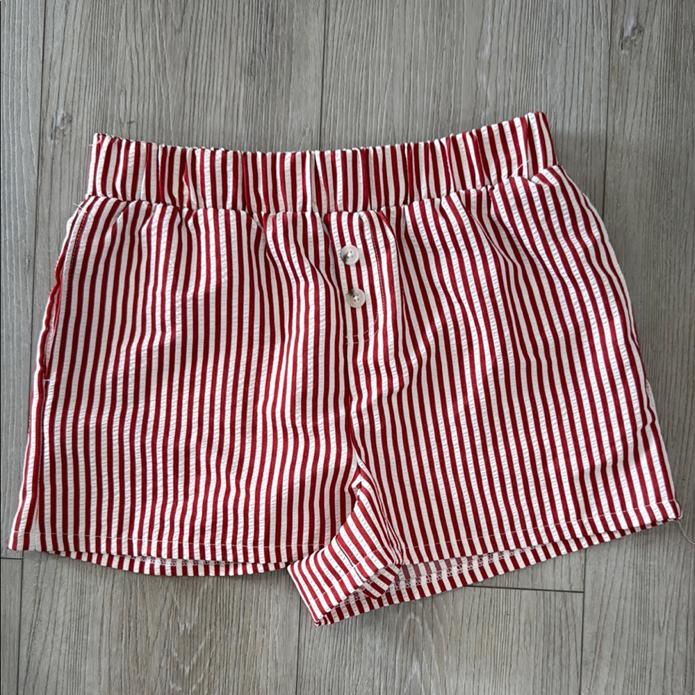 Red and White Striped Women's Shorts
